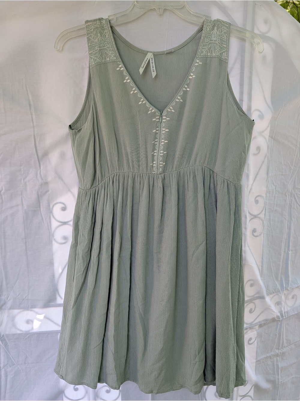 Seraphine Light Sage Sleeveless V‑Neck Mini Dress